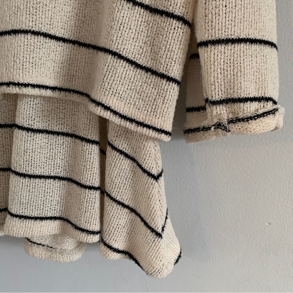 Anthropologie Shirt Size Small Boxy Peplum Top Cream Black Striped Bow Blouse - Picture 3 of 10